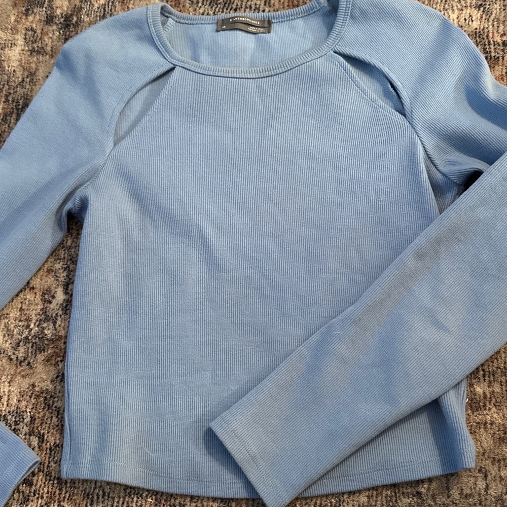 Anthropologie Blue Raglan Long Sleeve Fitted Sweatshirt